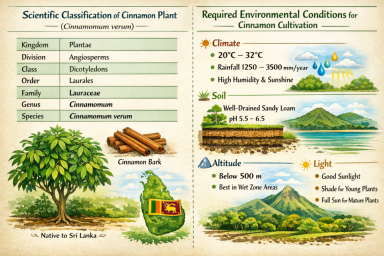 Scientific Classification of the Cinnamon Plant and Required Environmental Conditions for Cultivation